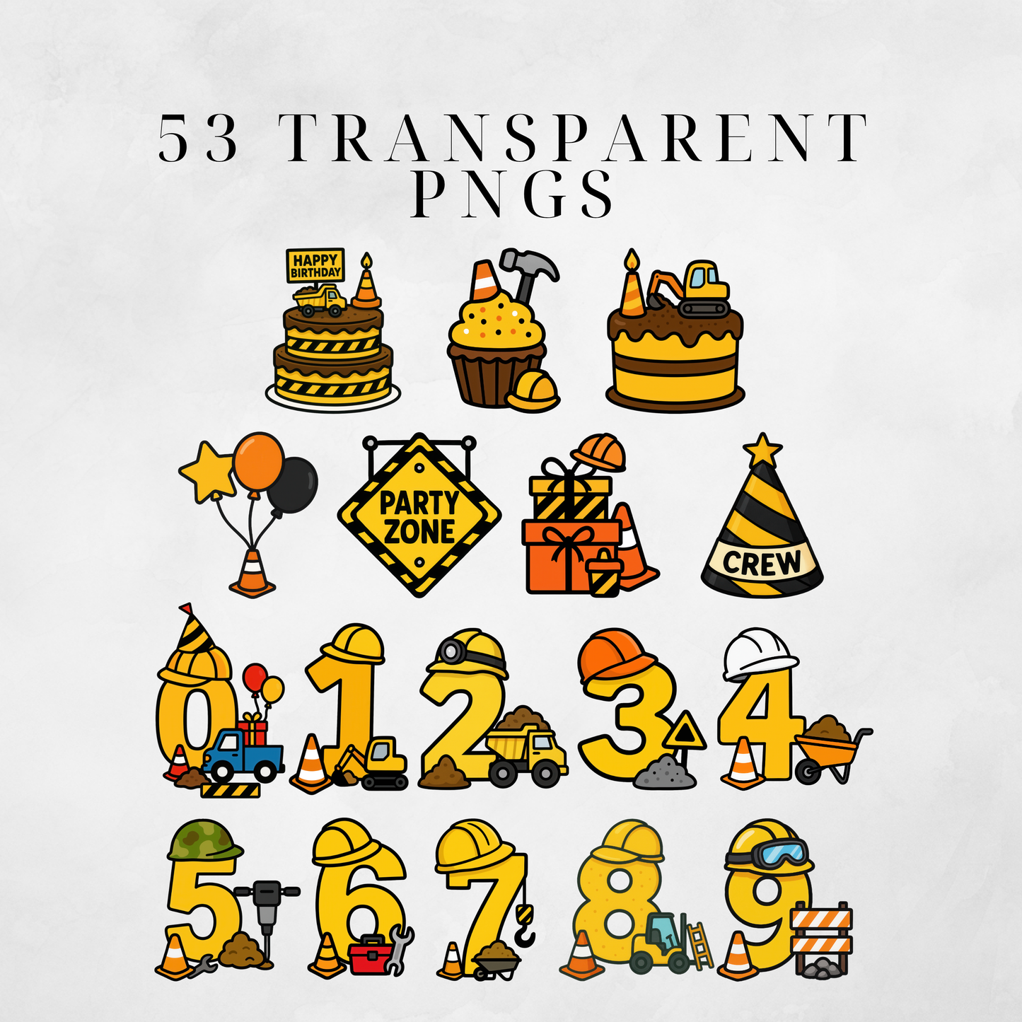 Construction Birthday Party Clipart Pack