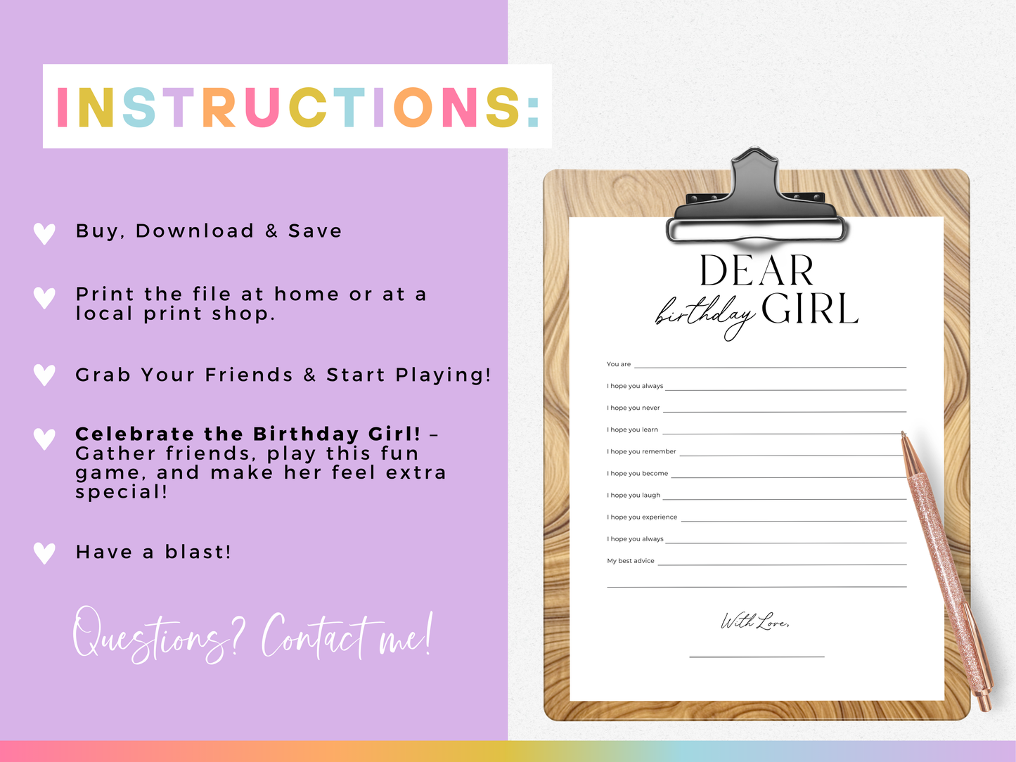 Dear Birthday Girl - Birthday Party Game