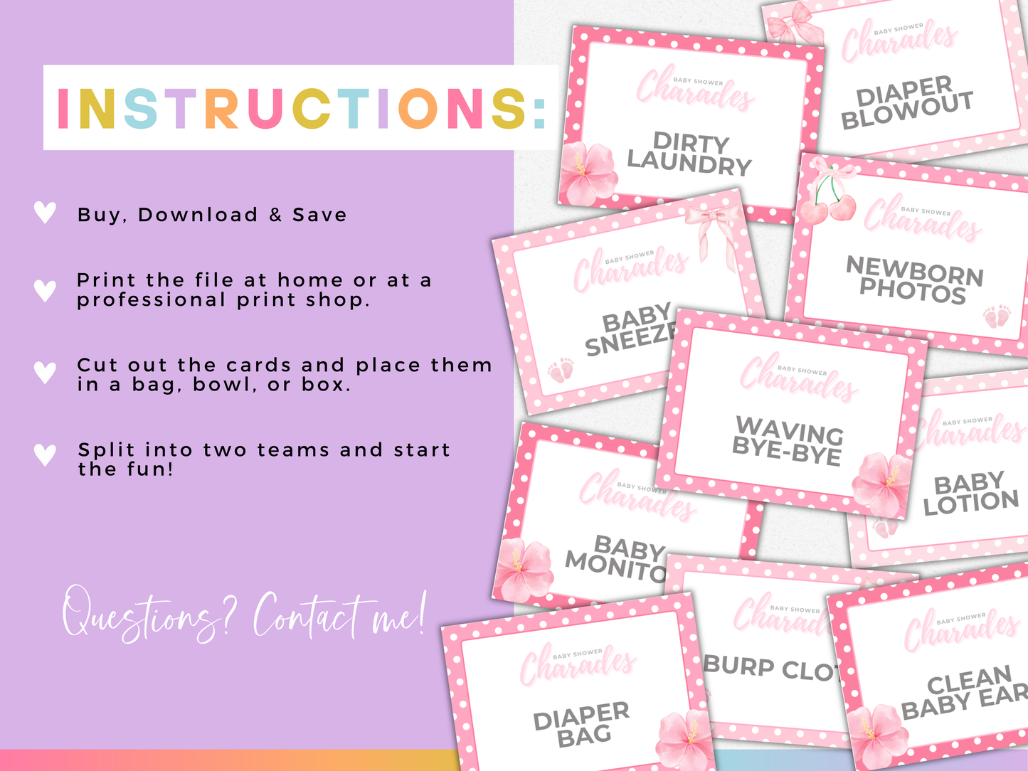 Baby Shower Charades - Pink Edition