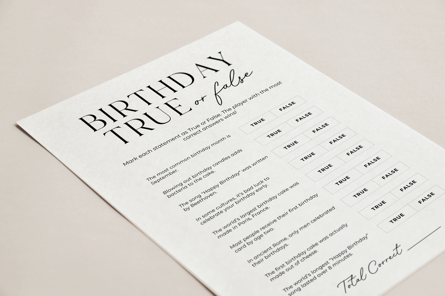 True or False - Birthday Party Edition