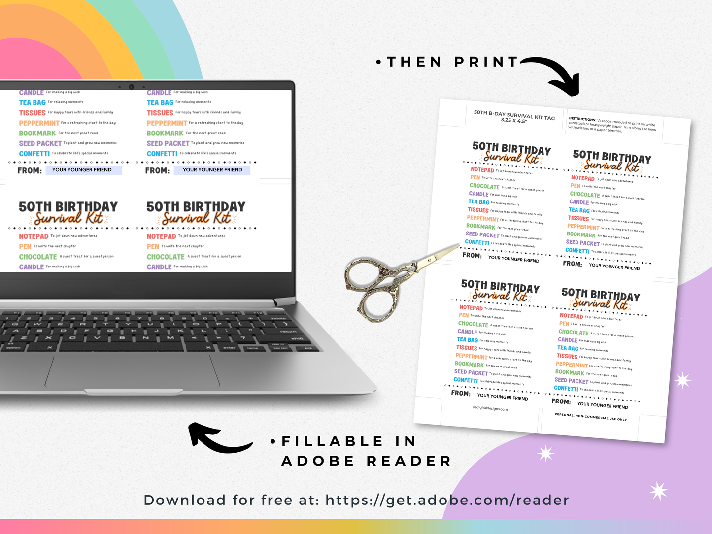 50th Birthday Survival Kit Tags