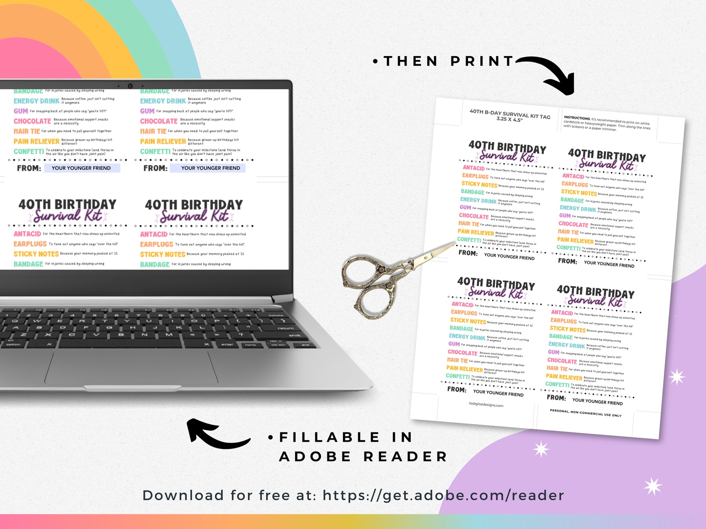 40th Birthday Survival Kit Tags