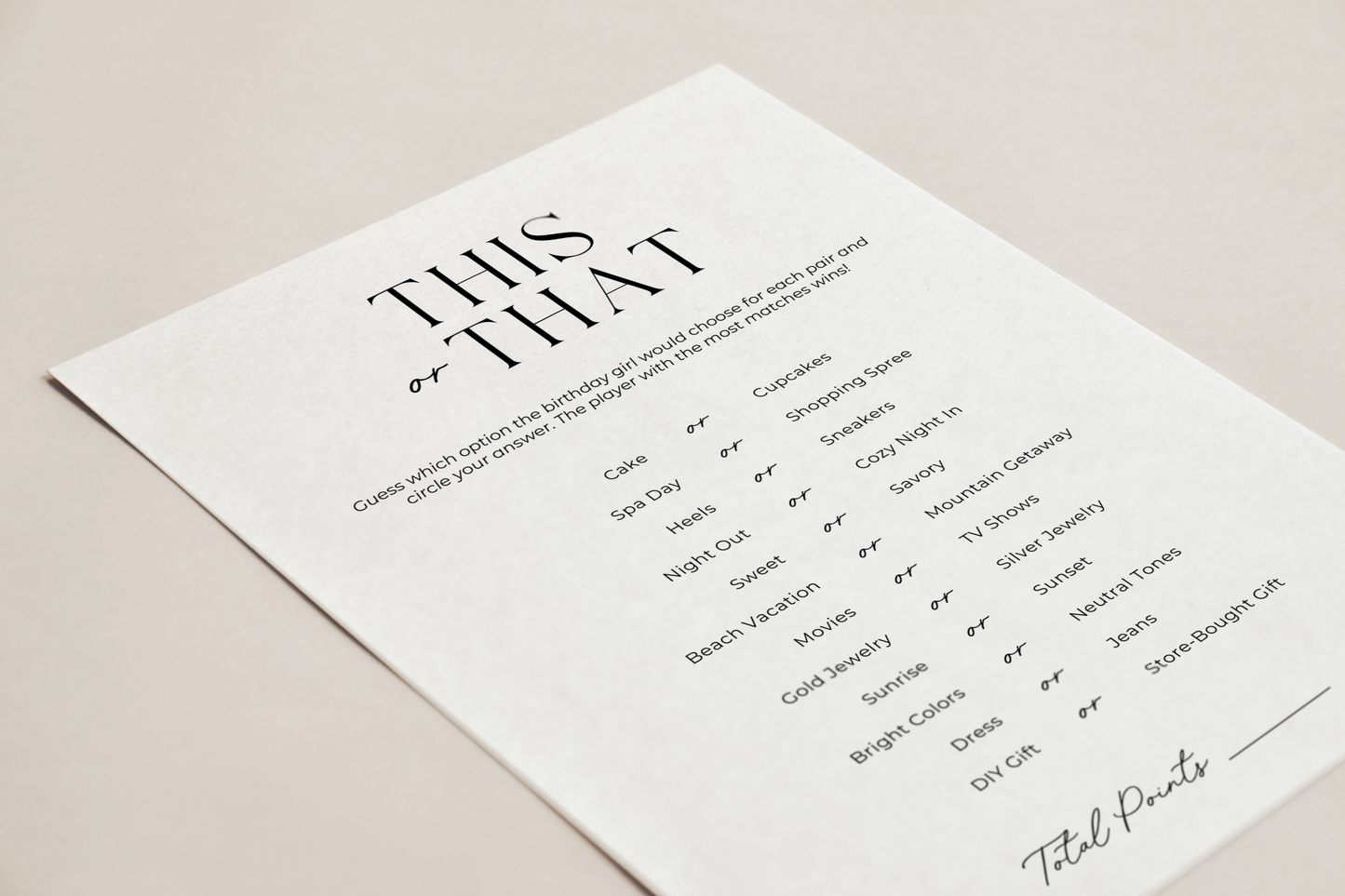 This or That - Birthday Girl Edition