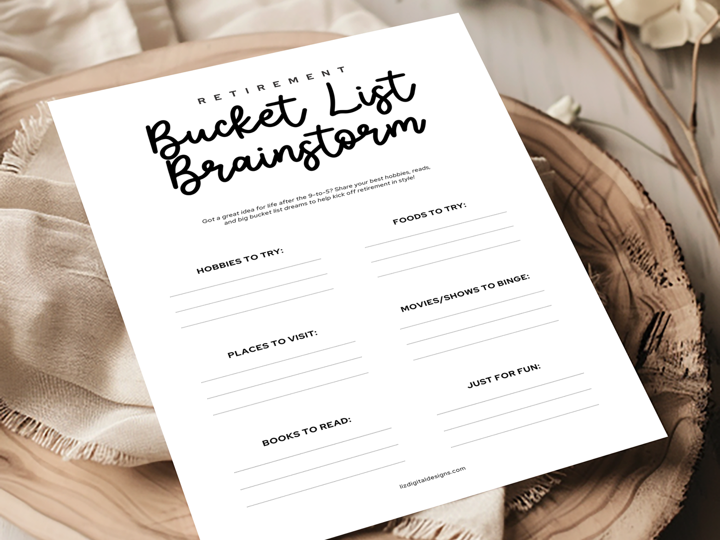 Retirement Party Game - Bucket List Brainstorm