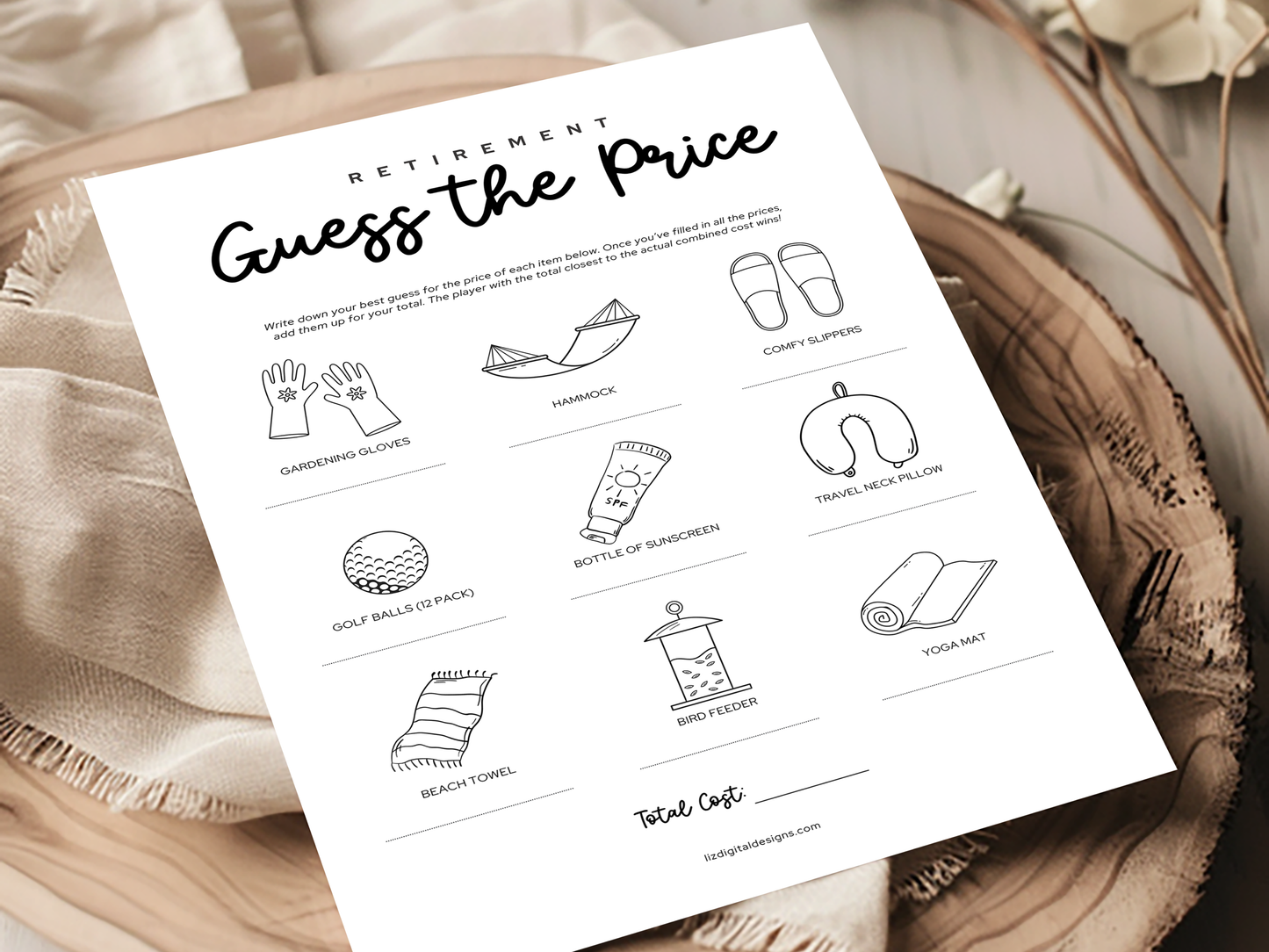 Retirement Party Game - Guess the Price