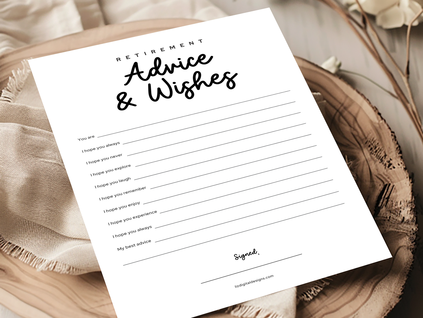 Retirement Party Game - Advice & Wishes