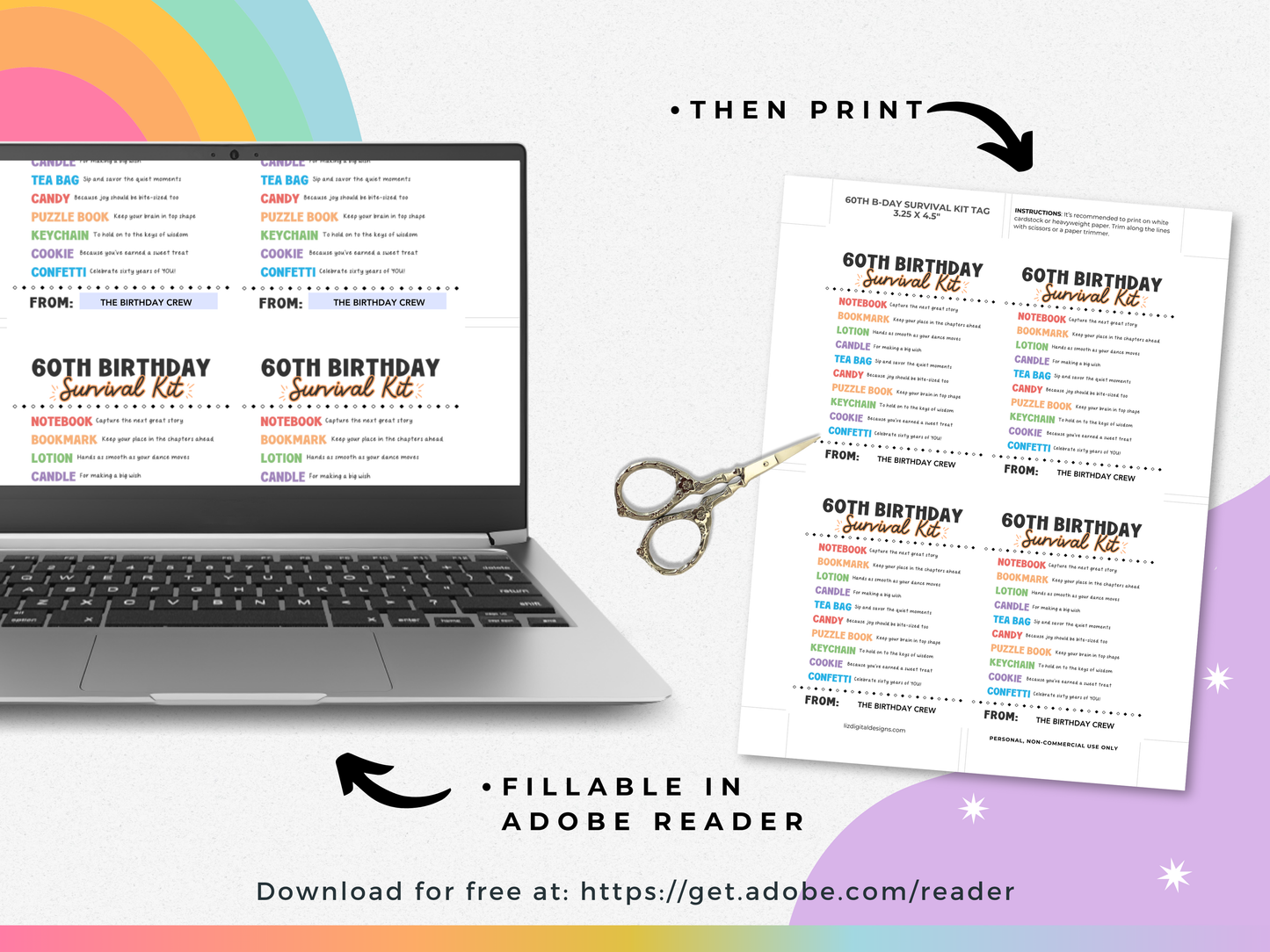 60th Birthday Survival Kit Tags