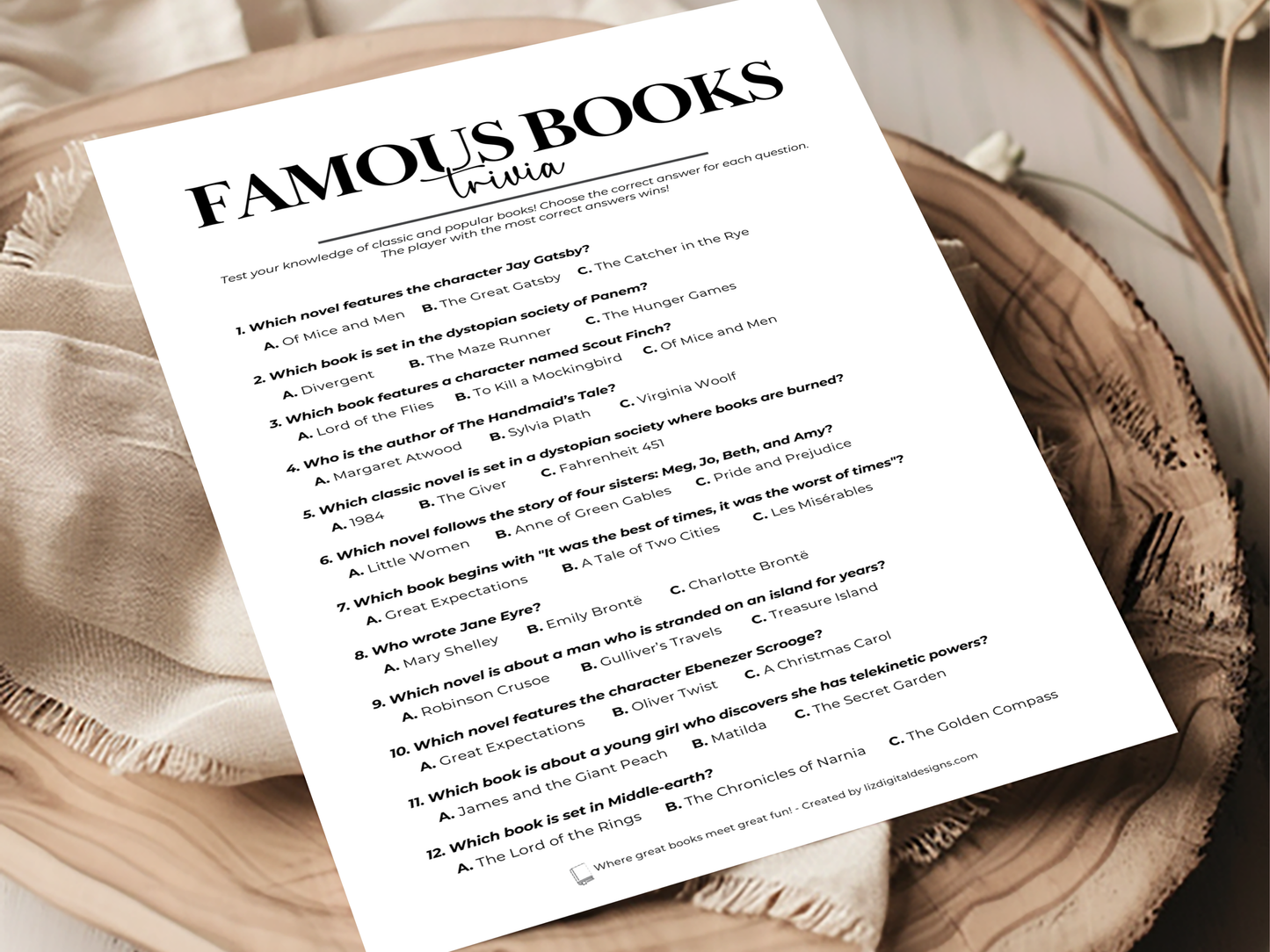 Famous Books Trivia - Book Club Edition