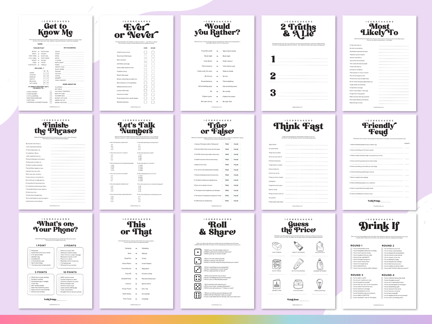 Icebreakers Party Game Pack (15 Games)