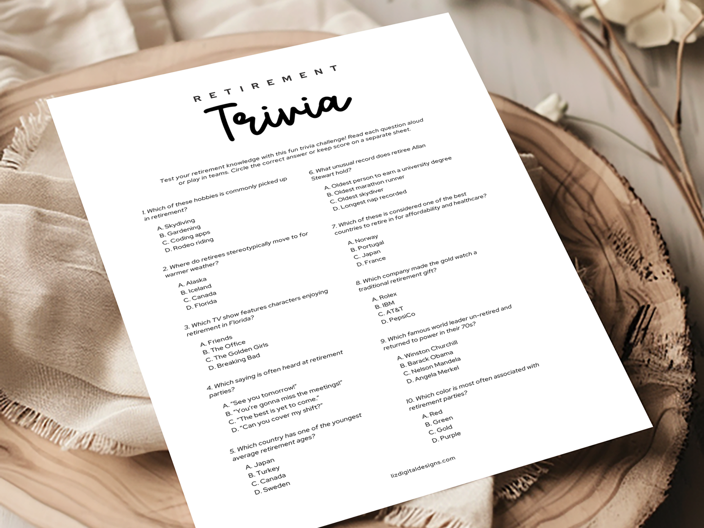 Retirement Party Game - Trivia