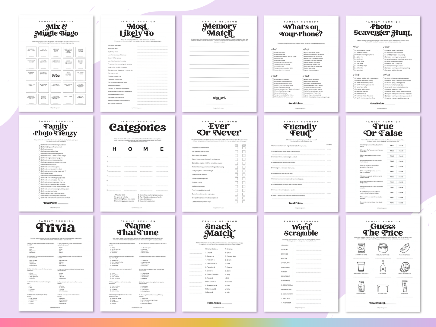 Family Reunion Party Game Pack (15 Games)