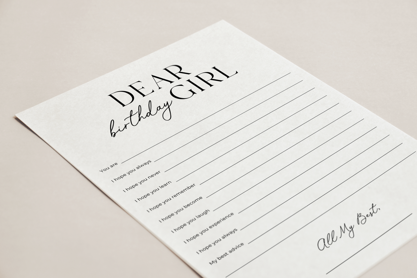 Dear Birthday Girl - Birthday Party Game