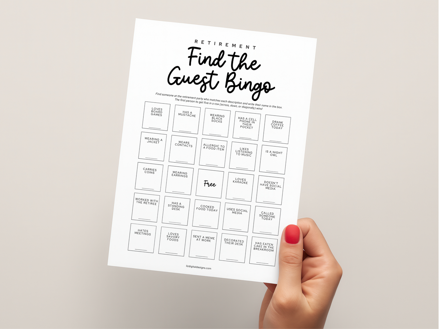 Retirement Party Game - Find the Guest Bingo