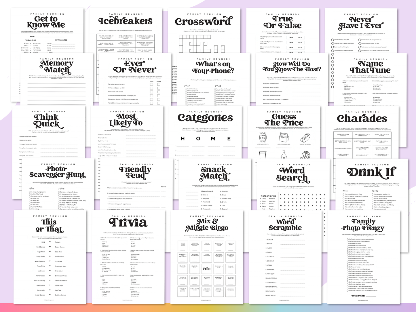 Family Reunion Party Game Pack (25 Games)