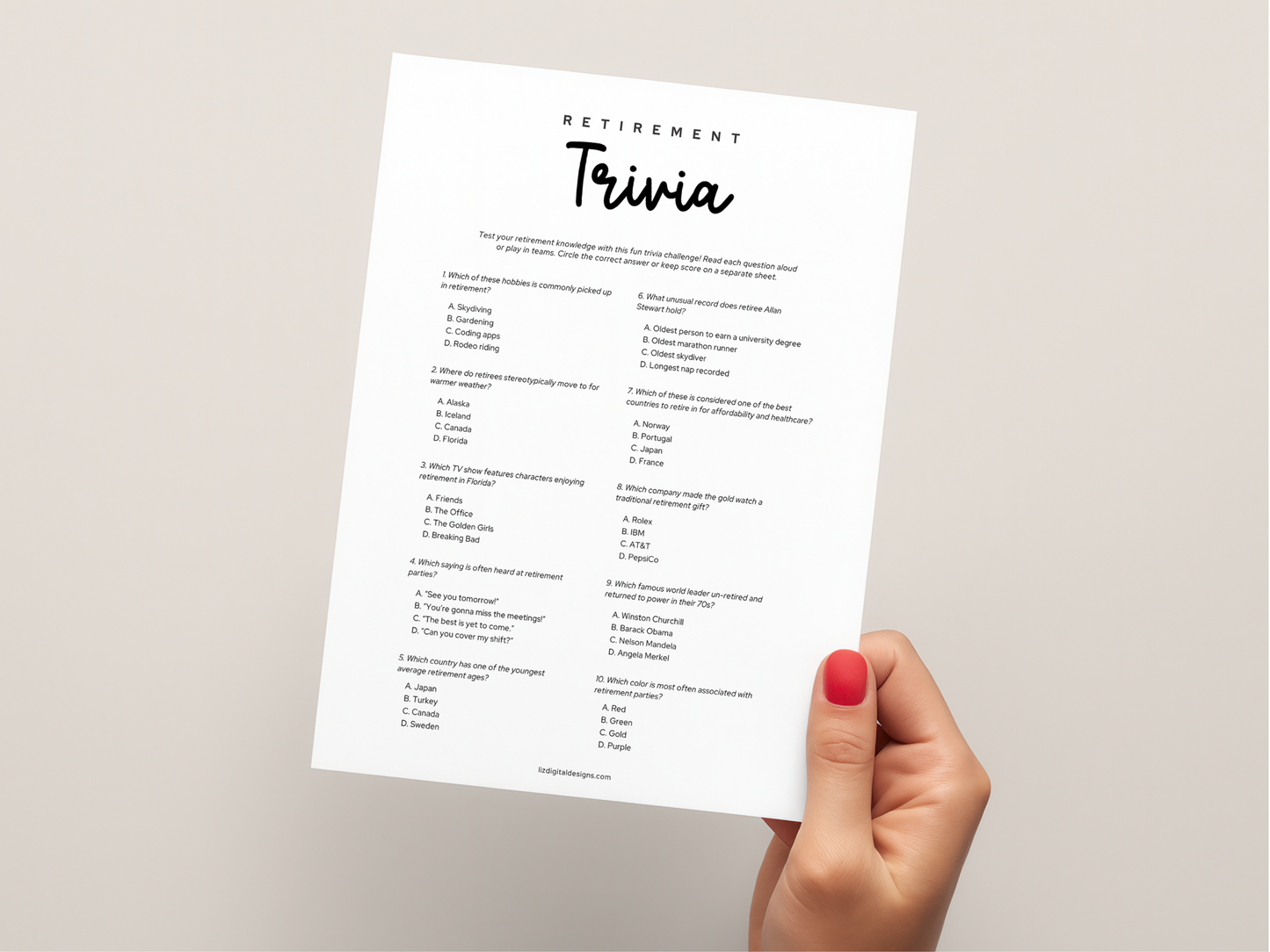 Retirement Party Game - Trivia