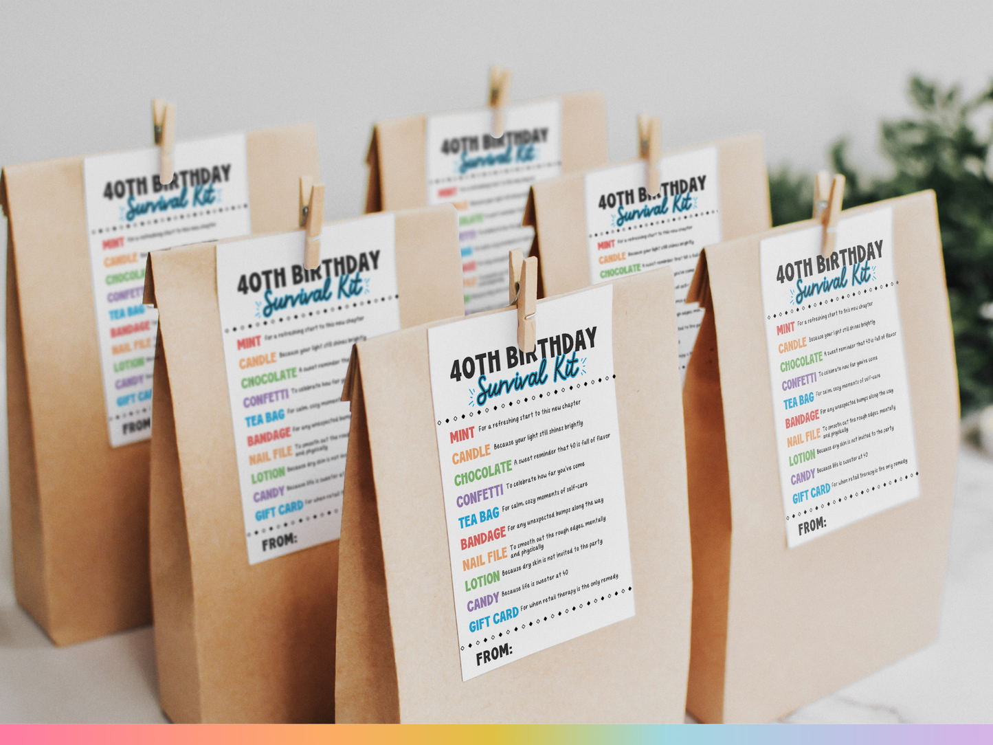 40th Birthday Survival Kit Tags