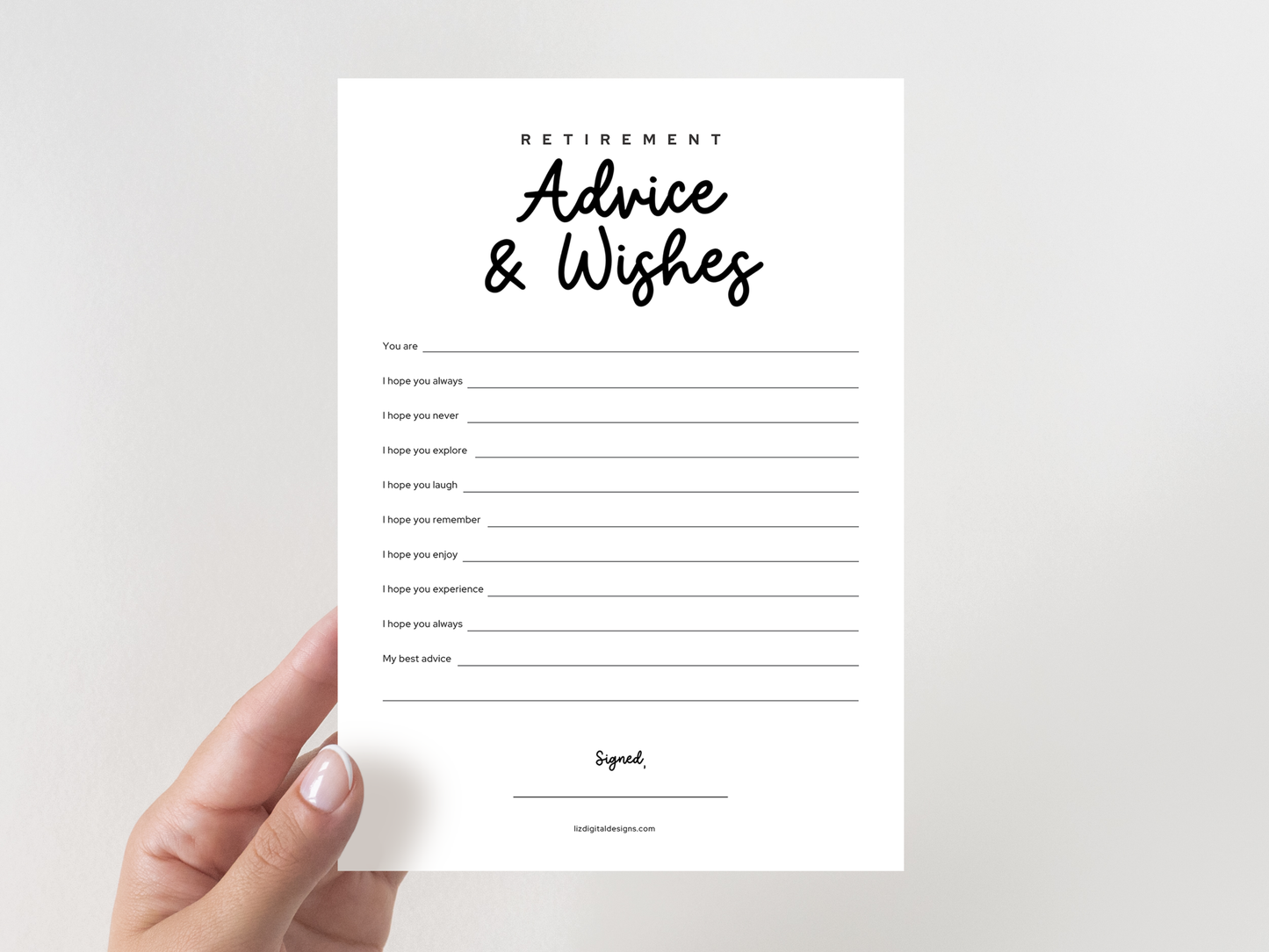 Retirement Party Game - Advice & Wishes