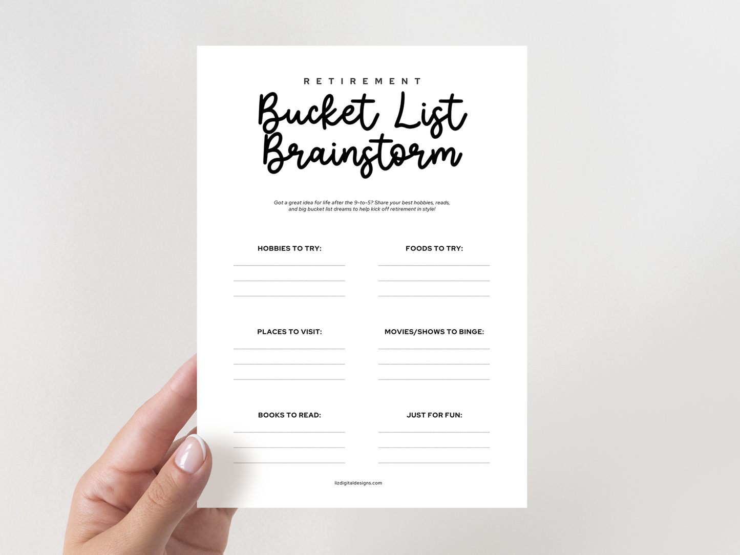 Retirement Party Game - Bucket List Brainstorm