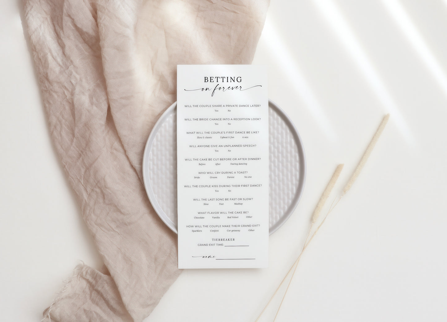 "Betting on Forever" Wedding Prop Bet Game