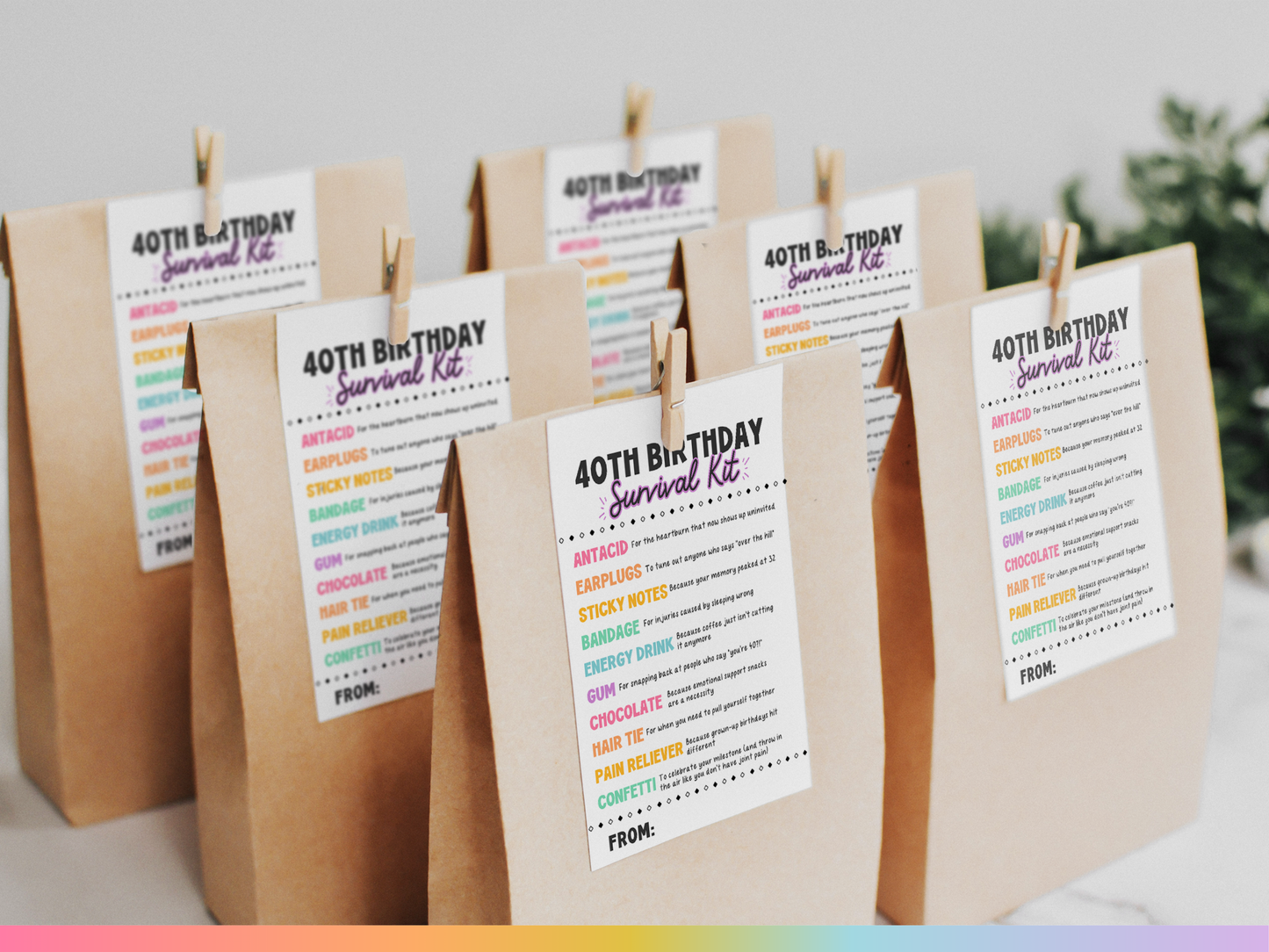 40th Birthday Survival Kit Tags