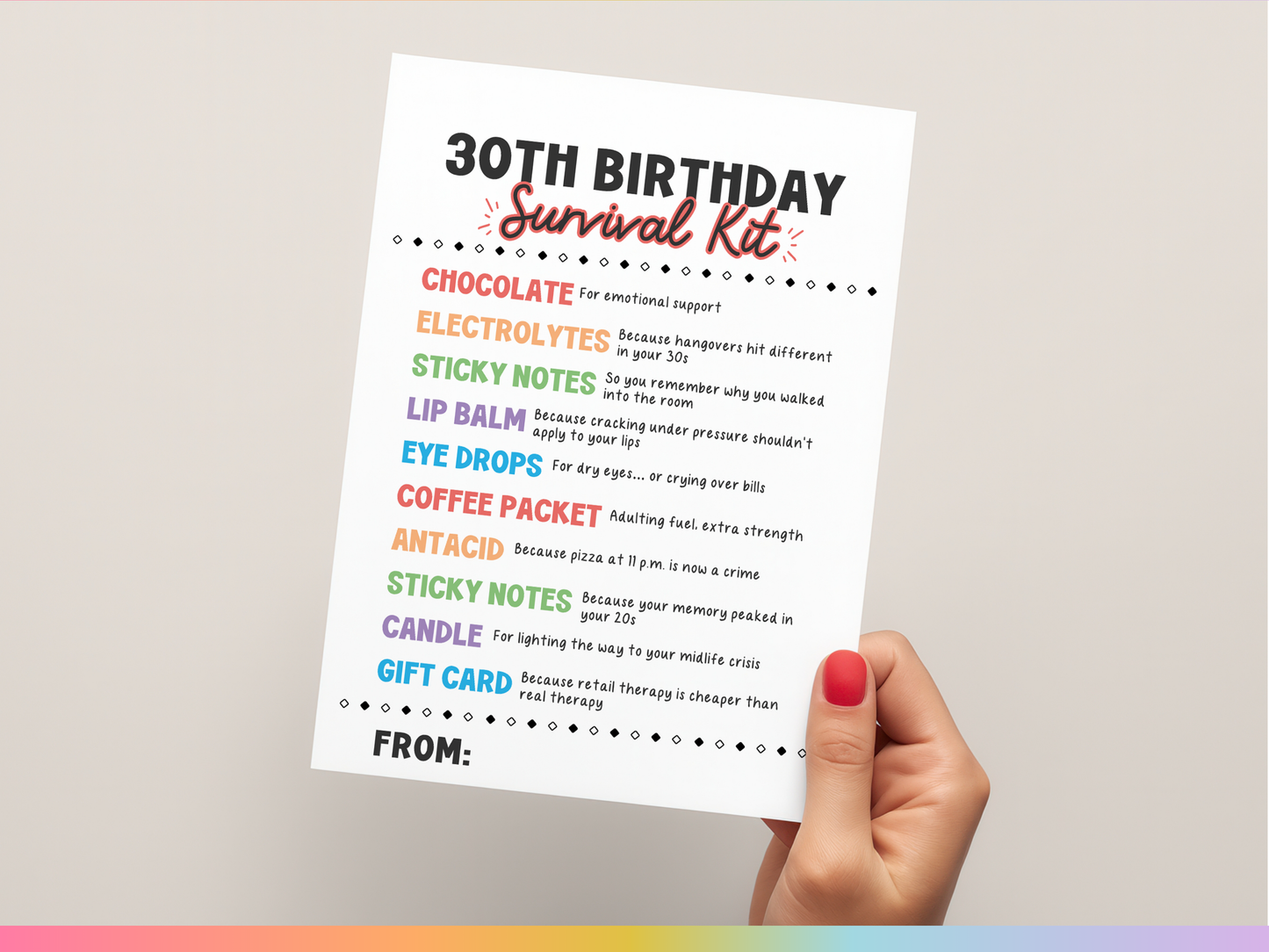 30th Birthday Survival Kit Tags