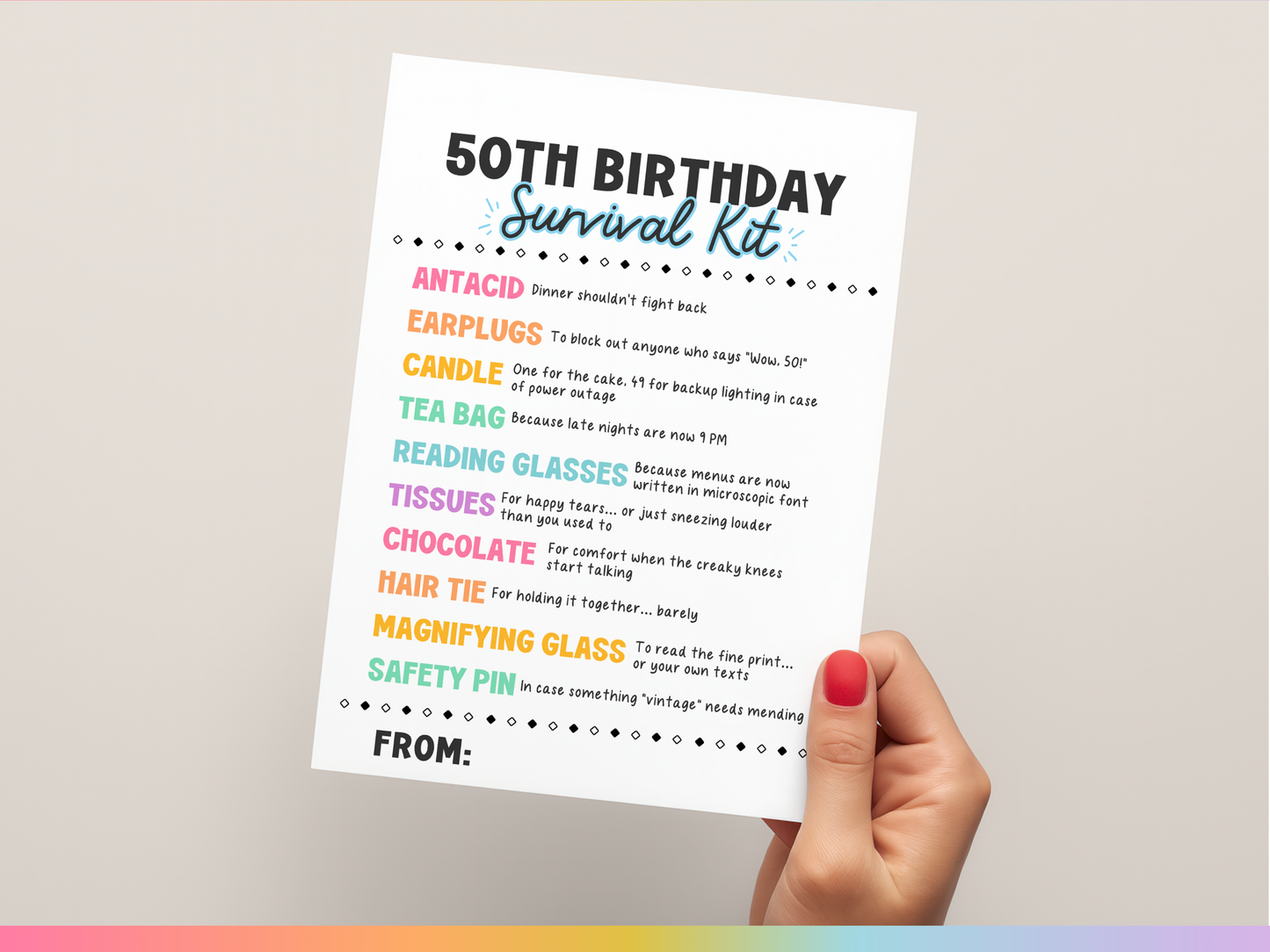 50th Birthday Survival Kit Tags