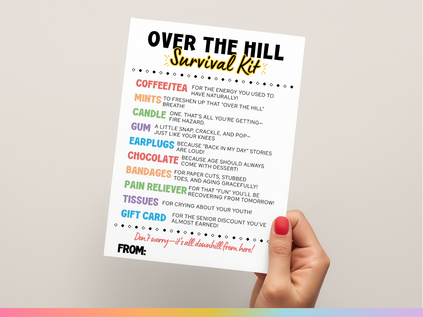 Over the Hill Survival Kit Tags