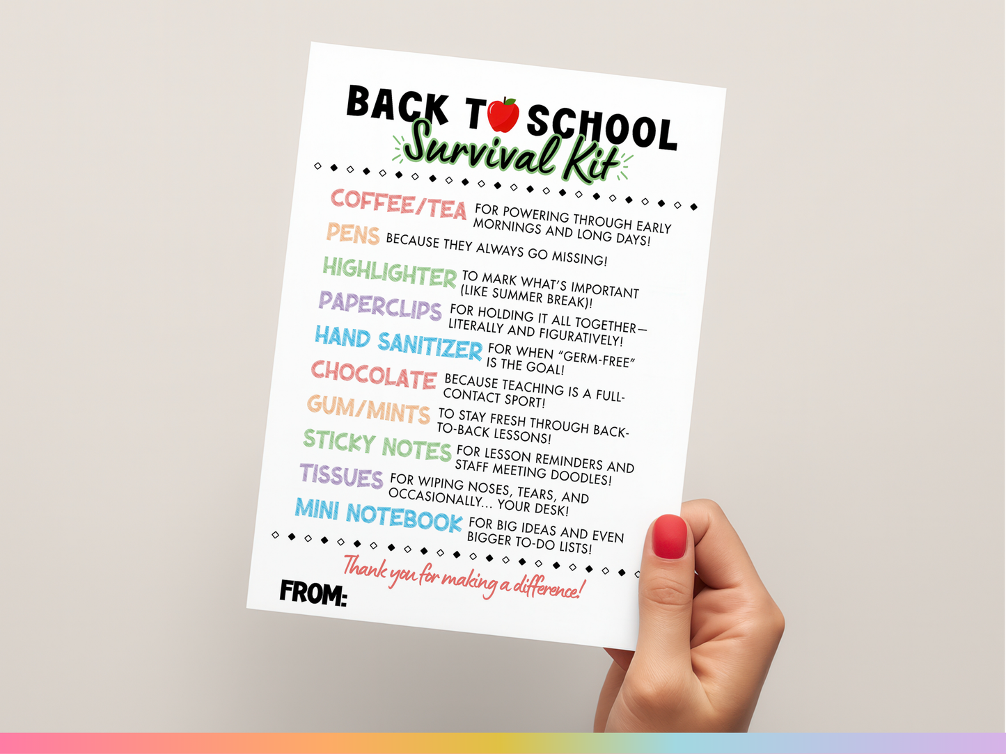 Teacher (Back to School) Survival Kit Tags