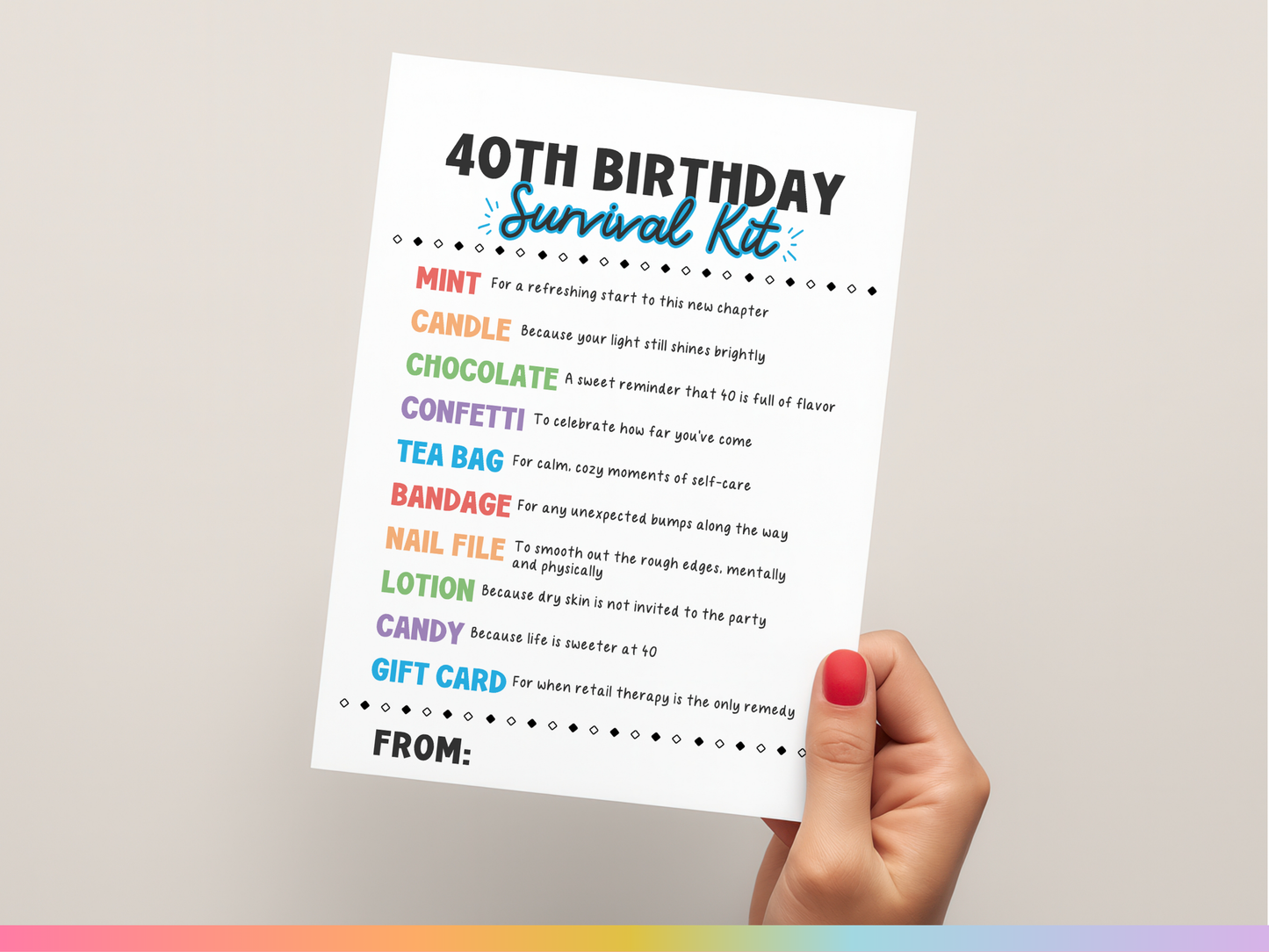 40th Birthday Survival Kit Tags