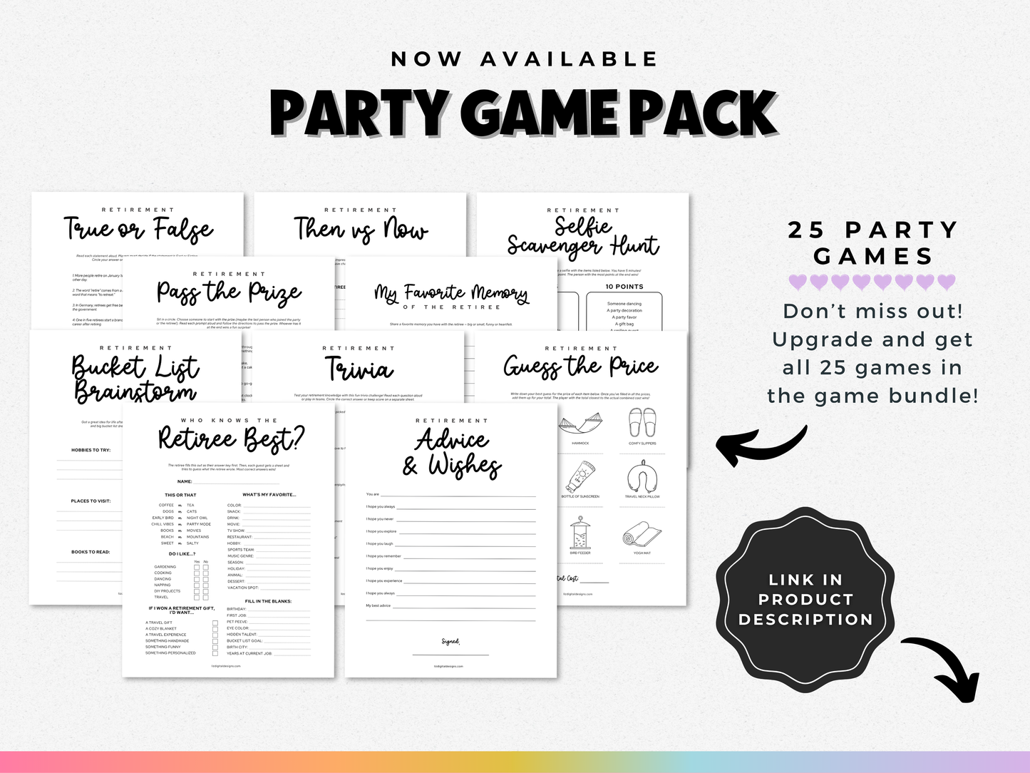 Retirement Party Game Pack (8 Games)
