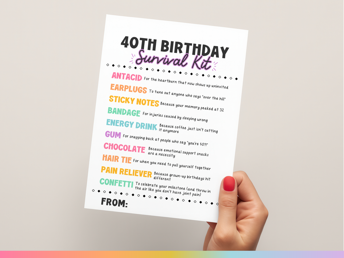 40th Birthday Survival Kit Tags