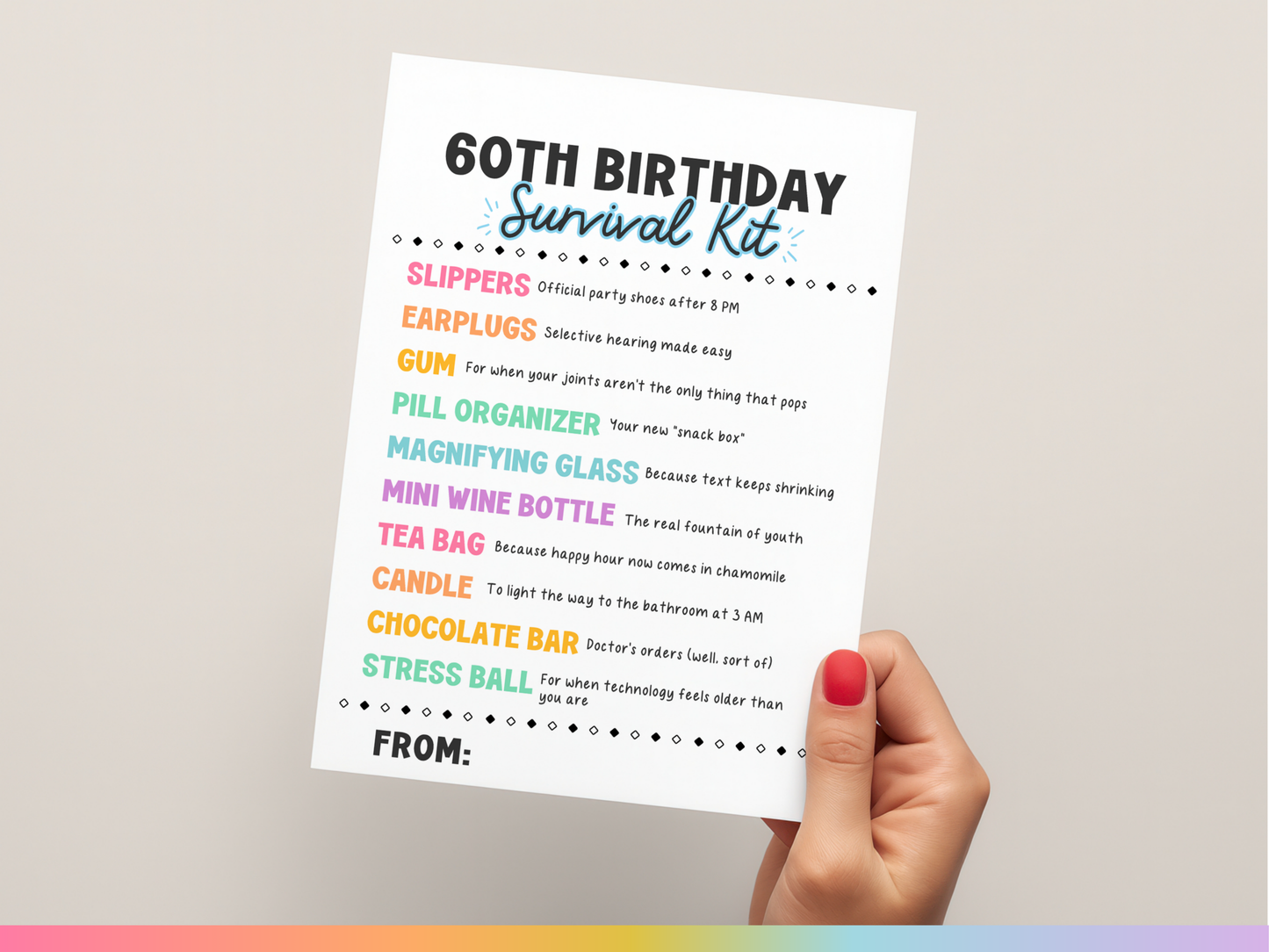60th Birthday Survival Kit Tags