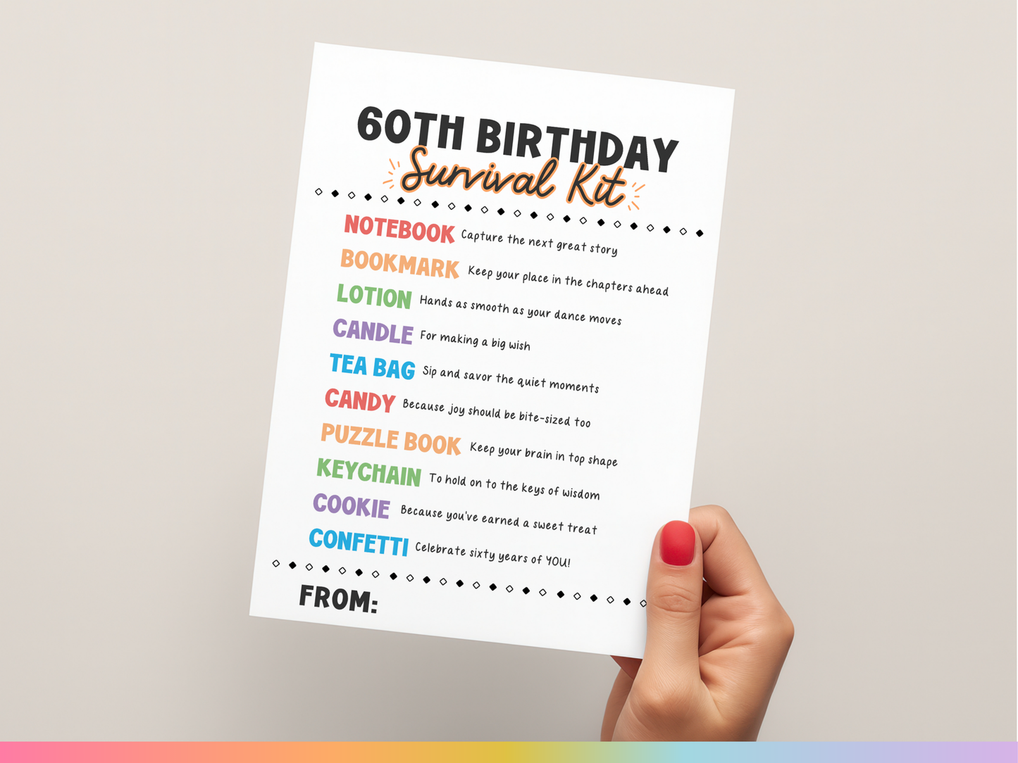 60th Birthday Survival Kit Tags
