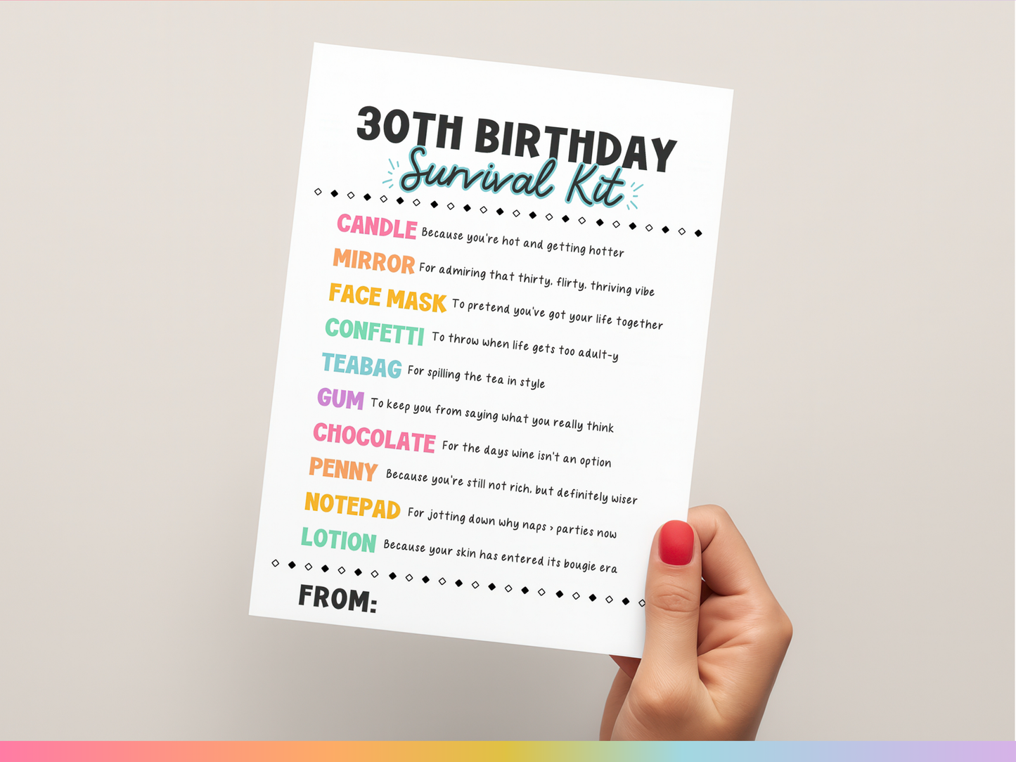 30th Birthday Survival Kit Tags