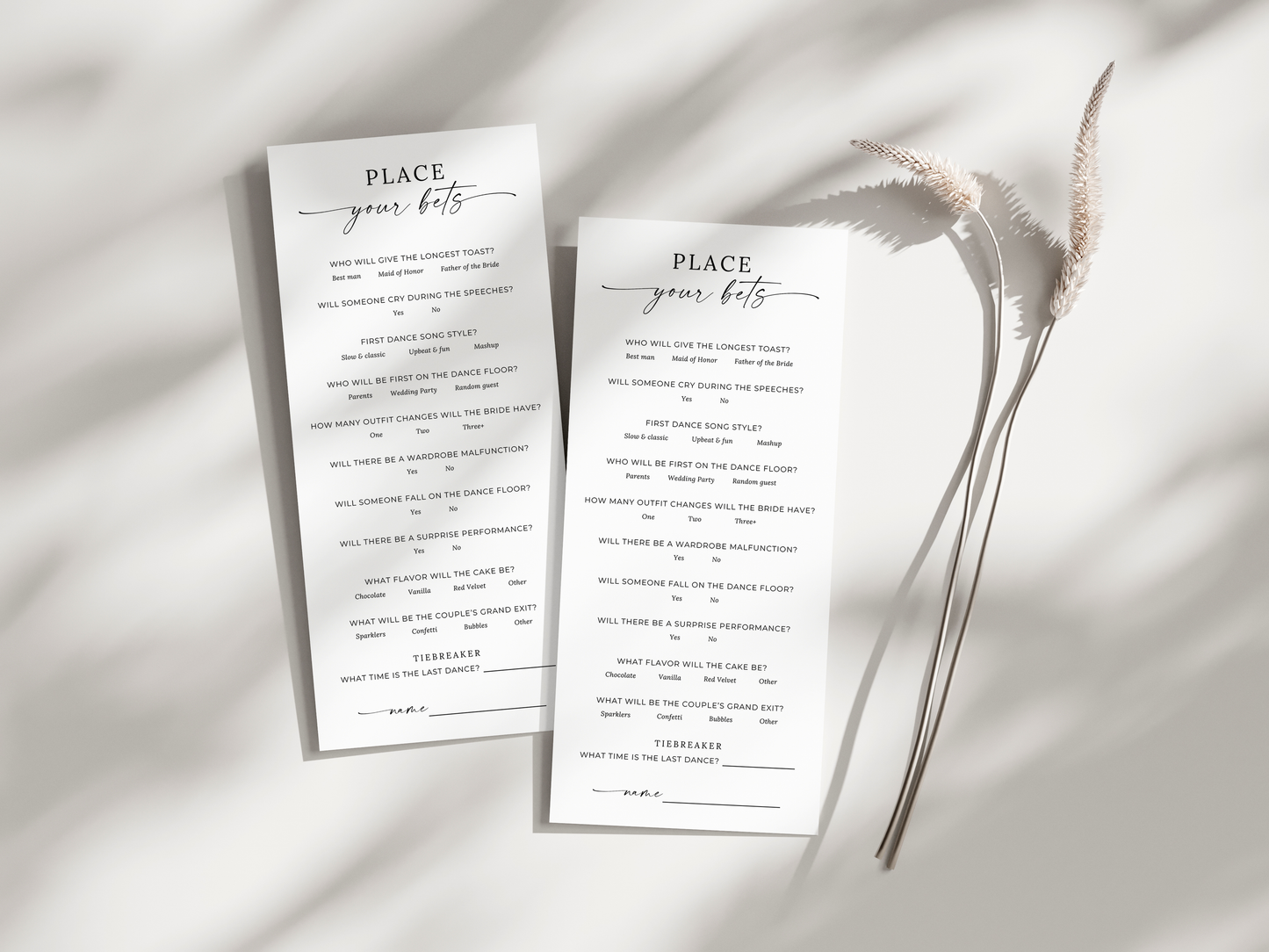"Place Your Bets" Wedding Prop Bet Game