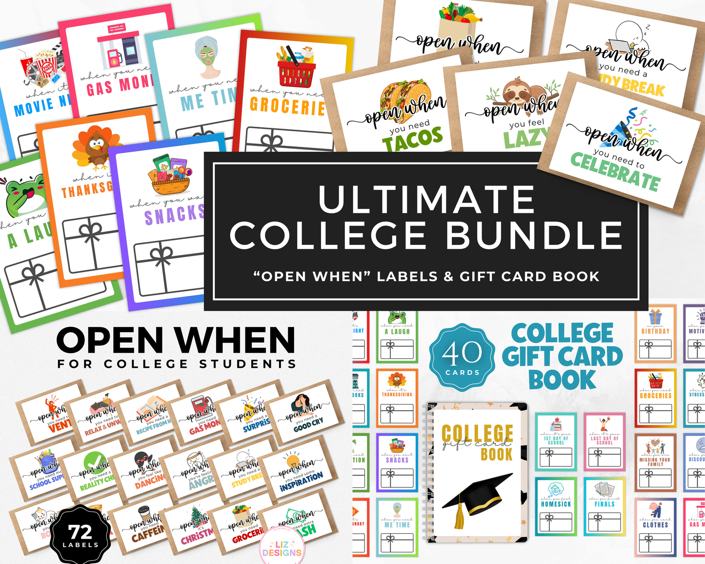 College Bundle - "Open When" Envelopes & Gift Card Book for College Students