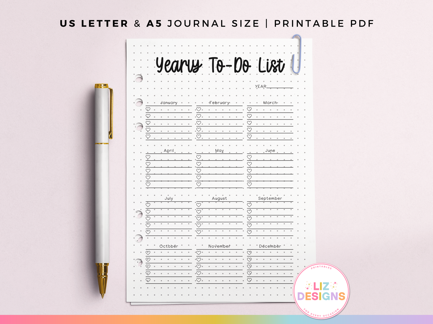Yearly To-Do List (Planner Insert)