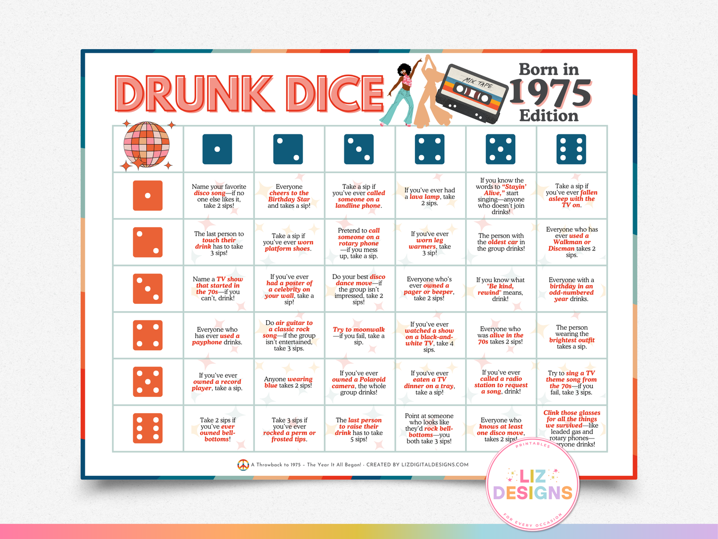 Drunk Dice - Born in 1975 Edition