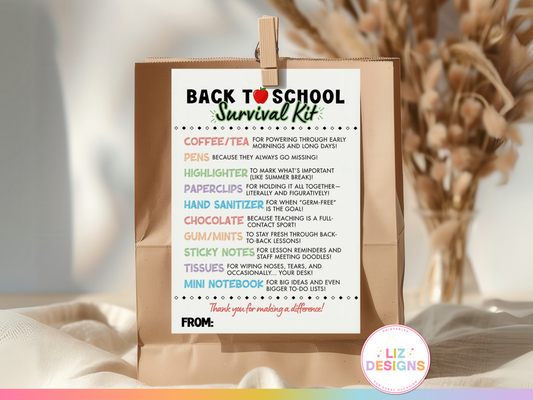 Teacher (Back to School) Survival Kit Tags
