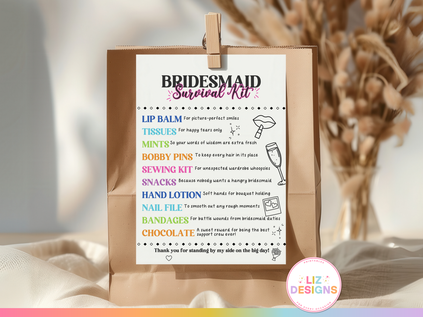 Bridesmaid Survival Kit Tags