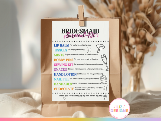 Bridesmaid Survival Kit Tags