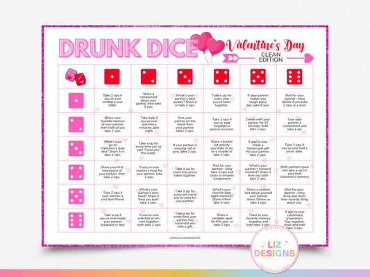 Drunk Dice - Clean Valentine's Day Edition