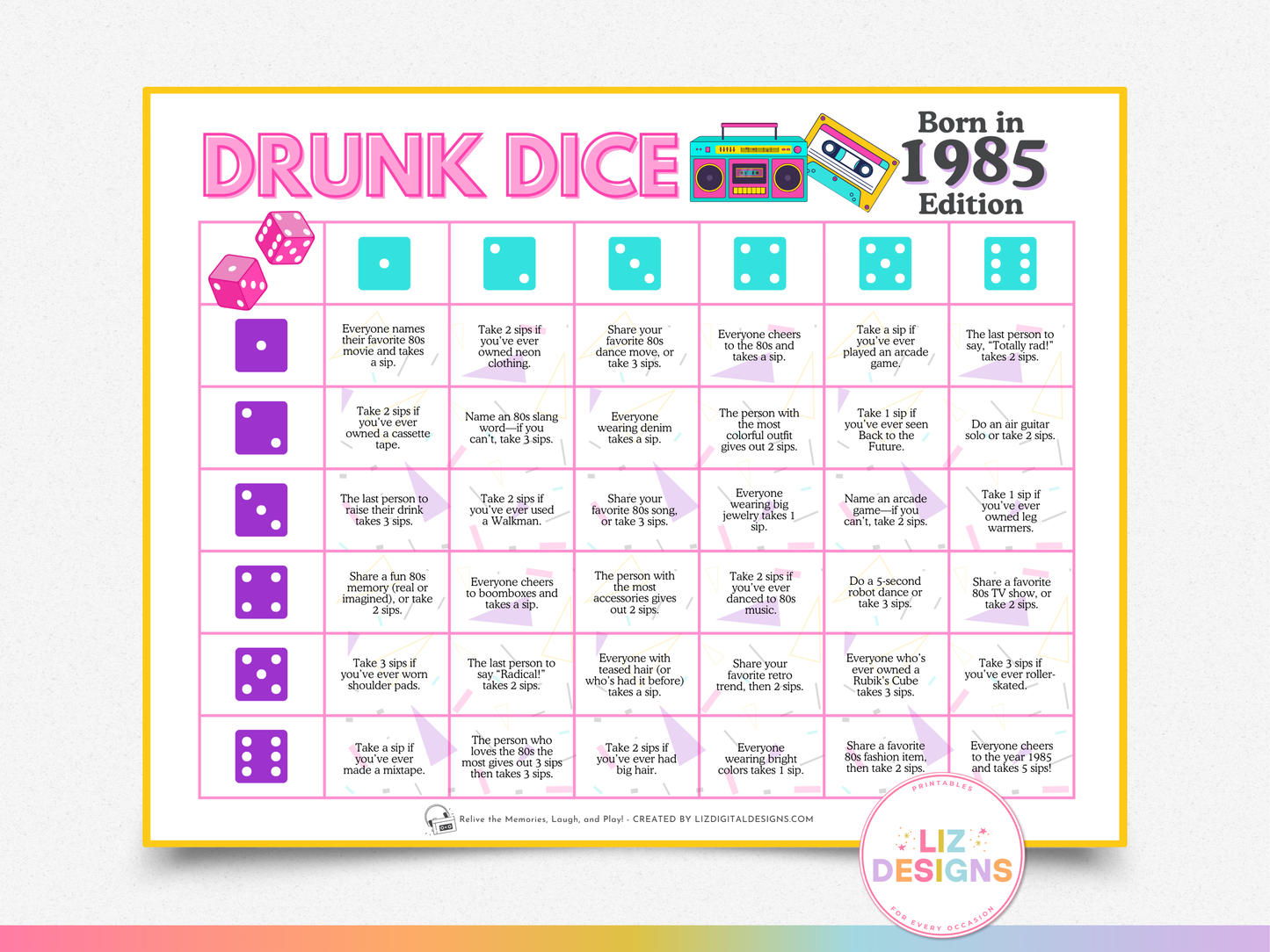 Drunk Dice - Born in 1985 Edition