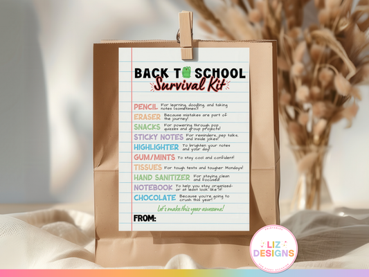 Student (Back to School) Survival Kit Tags