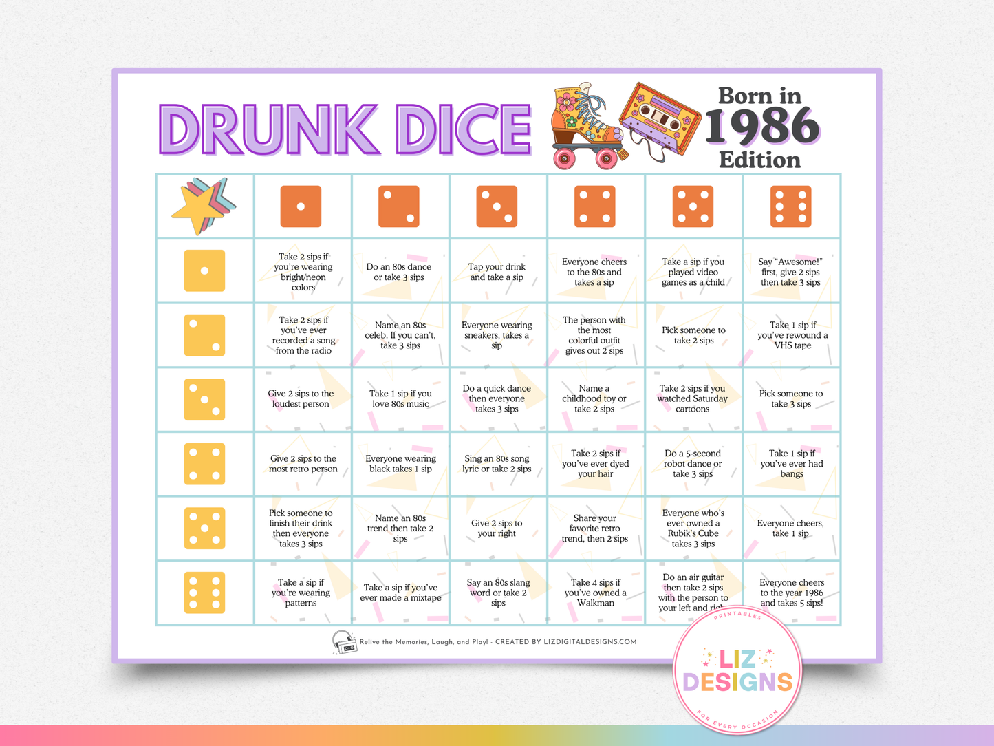 Drunk Dice - Born in 1986 Edition