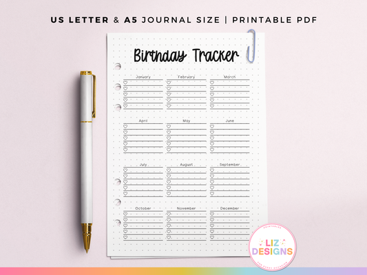 Birthday Tracker (Planner Insert)