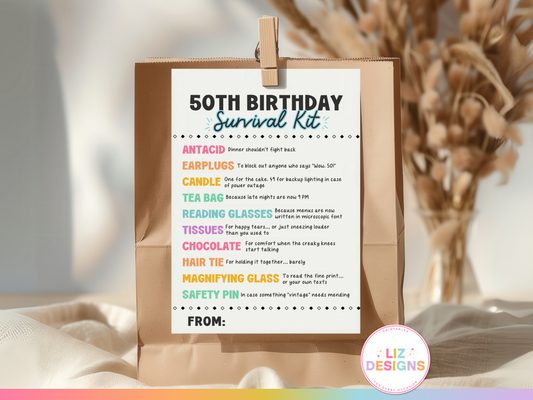 50th Birthday Survival Kit Tags