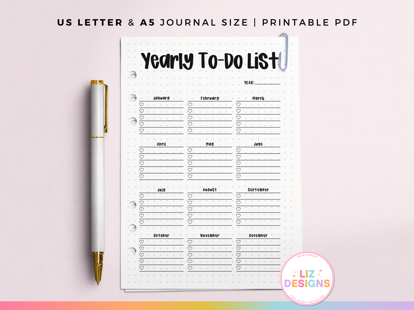 Yearly To-Do List (Planner Insert)