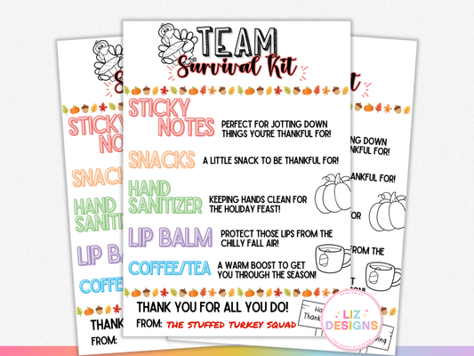 Team Survival Kit Tags (Thanksgiving)