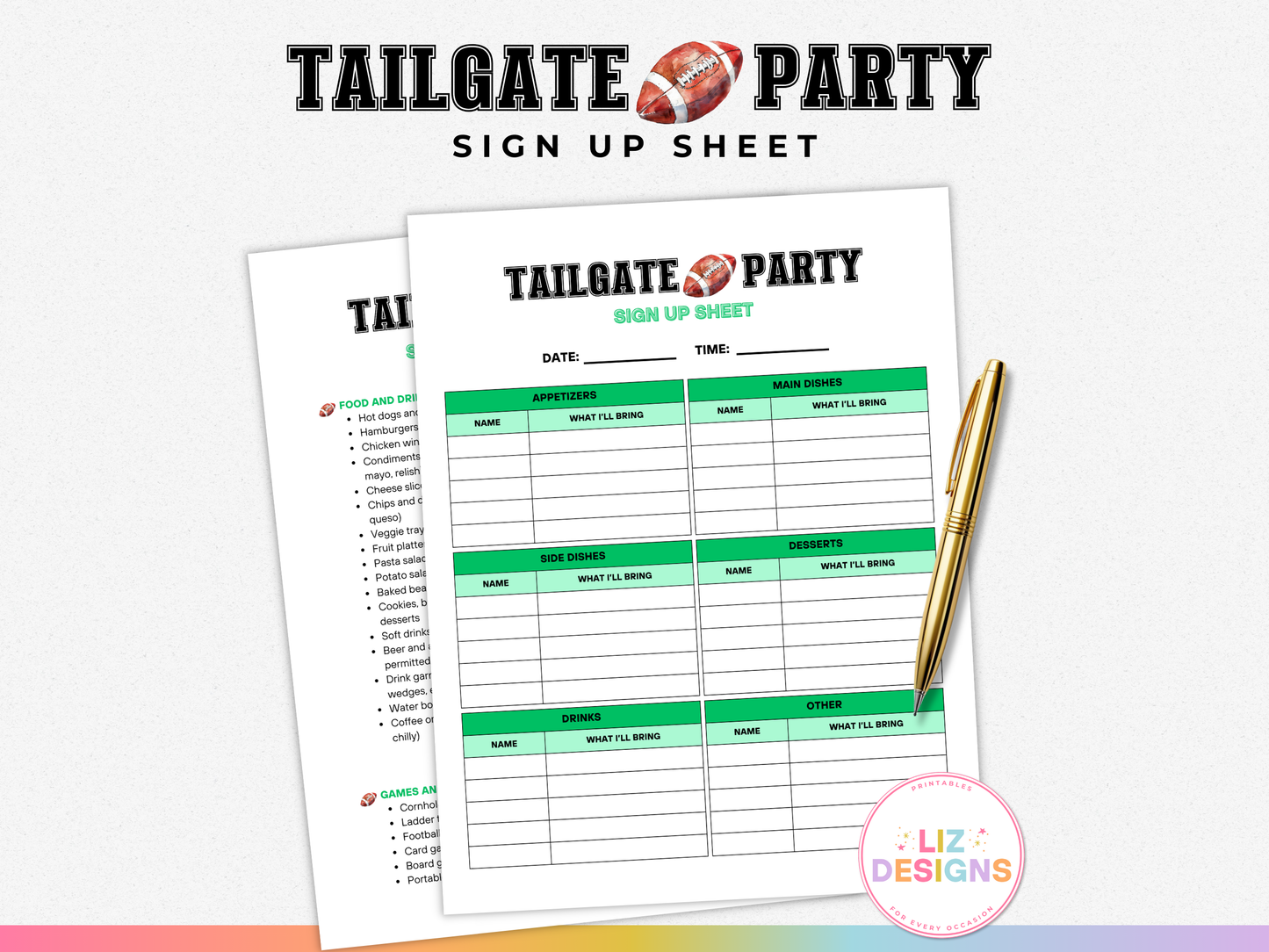 Football Tailgate Party Sign Up Sheet